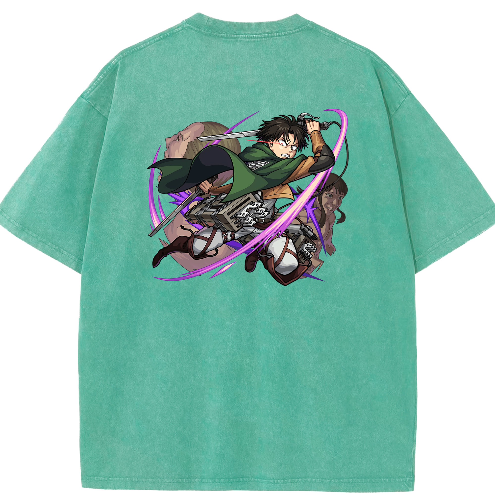 （画像用） 進撃の巨人 リヴァイ·アッカーマン Attack on Titan Levi Ackerman 綿100% ヴィンテージ風 半袖Tシャツ（背面プリント）